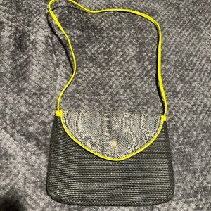 The cutest purse with snake leather and black embroidered material 13” w x 10”H